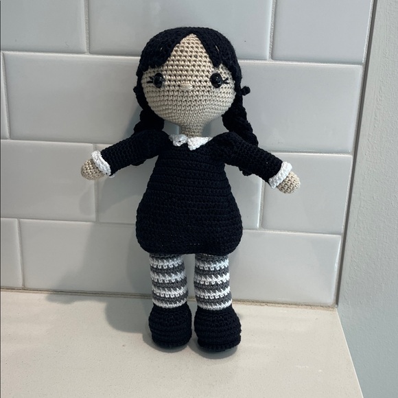 Handcrafted Wednesday Doll Crochet Decor Toy Addams Family - Picture 1 of 12
